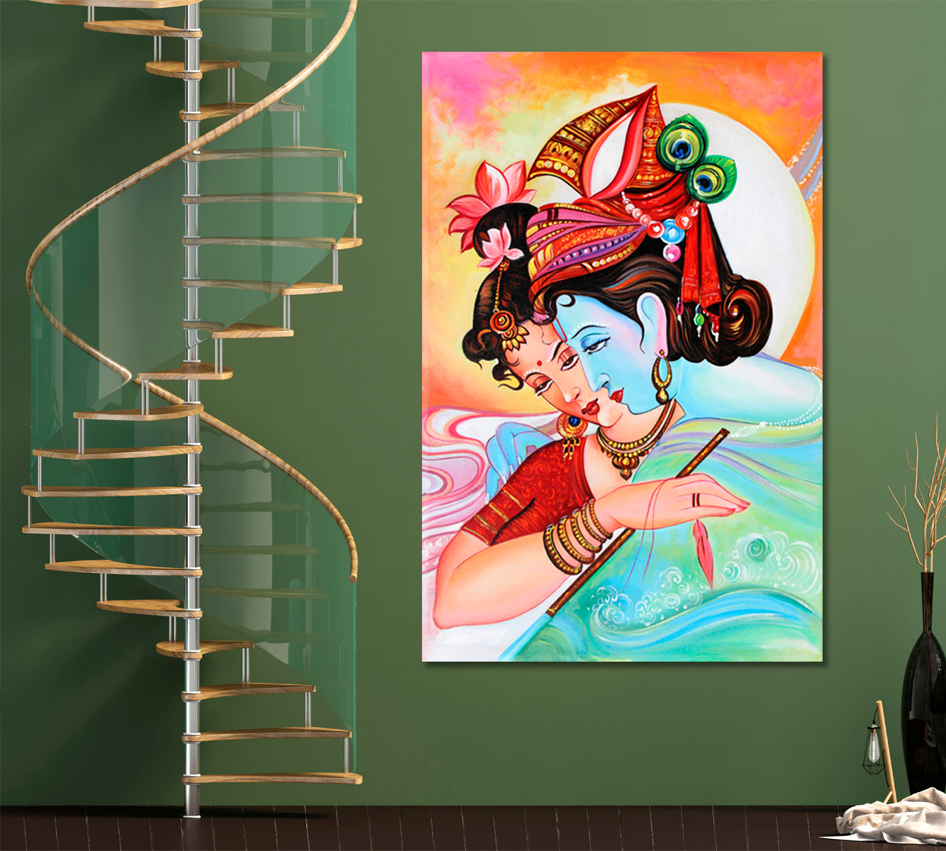 Lord Radha Krishna Hindu Religious Modern Art Religious Modern Art Artesty 1 Panel 16"x24" 