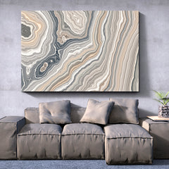 Beautiful Curly Marble Texture Abstract Pastel Grey Beige Swirls Fluid Art, Oriental Marbling Canvas Print Artesty 1 panel 24" x 16" 
