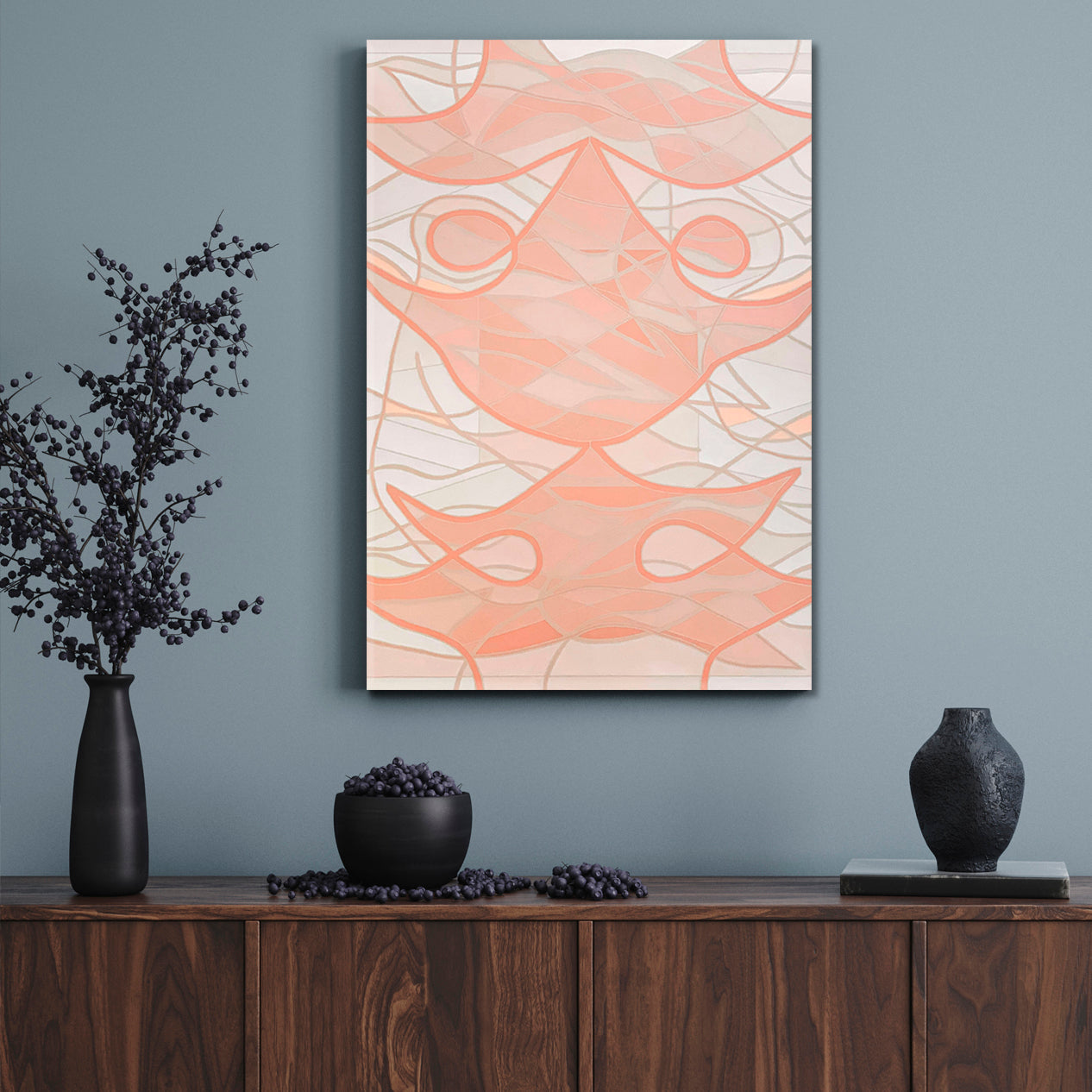 SOFT TENDER CORAL PASTEL Tangle of Lines Forms Color Fields Abstract Art Print Artesty 1 Panel 16"x24" 