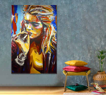 INNER-CITY QUEEN | Smoking Girl Modern Poster Grunge Canvas Print - Vertical Fine Art Artesty   