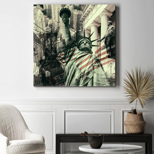 Liberty Statue Landmarks Symbols NYC Modern Grunge Style Collage Cities Wall Art Artesty 1 Panel 12"x12" 