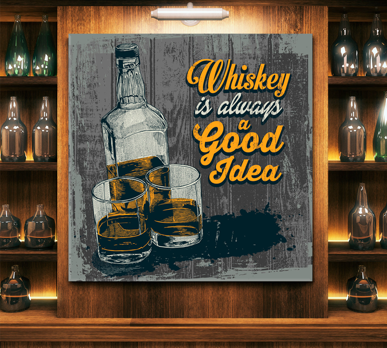 BAR PUB CONCEPT Retro Design Whiskey Glasses Bottle - S Restaurant Modern Wall Art Artesty   