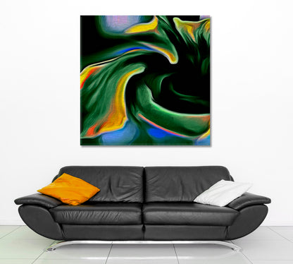 VIBRANT Green and Yellow Abstract Fractal Psychedelic Shape - Square Panel 2 Abstract Art Print Artesty   