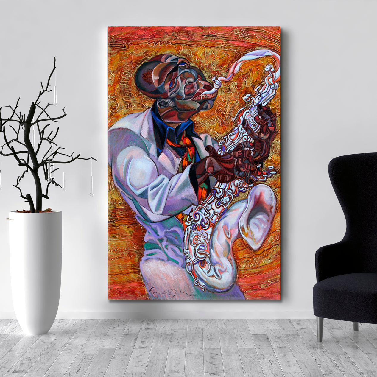 SOUNDS OF JAZZ Saxophonist Music Jazz Bund Beautiful Fine Art Music Wall Panels Artesty   