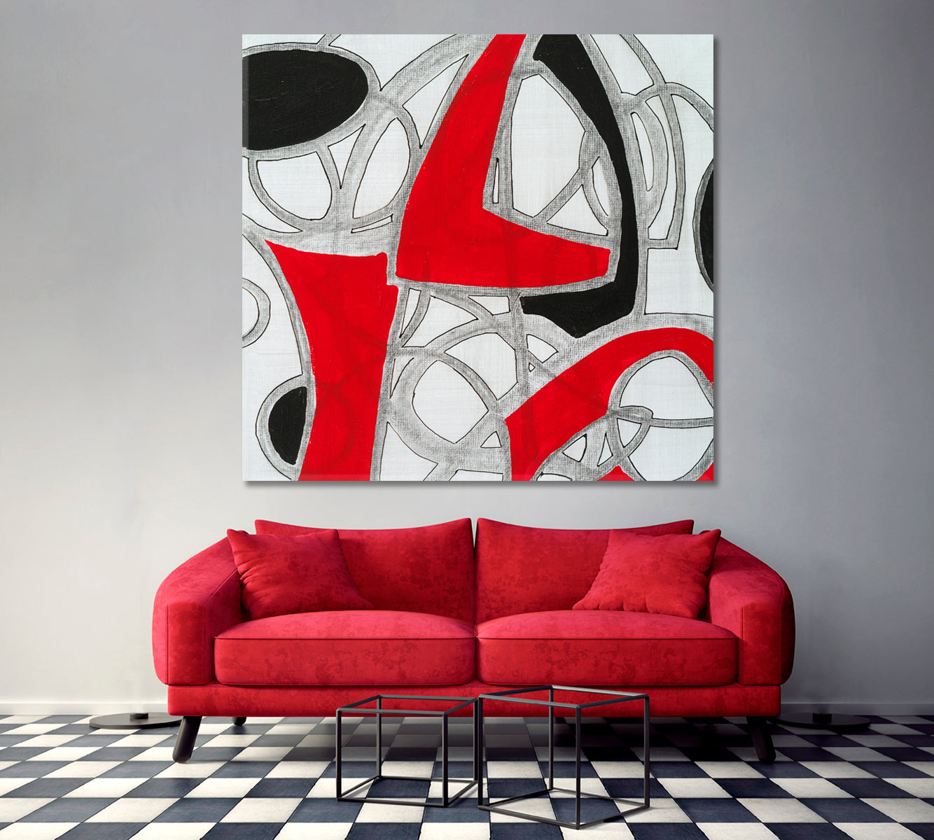 Black Red White Abstract Geometric Modern Minimalism Abstract Art Print Artesty   