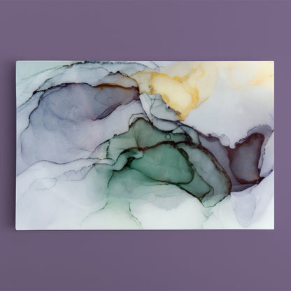 Ink Colors Purple Green Beautiful Natural Luxury Fluid Art, Oriental Marbling Canvas Print Artesty 1 panel 24" x 16" 