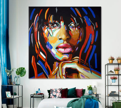 ABSTRACT REALISM Expressionism Colorful Woman Face Grunge Style | Square People Portrait Wall Hangings Artesty   