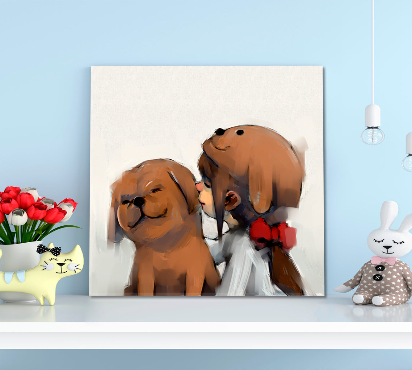 Cute Girl And Little Dog Sweet Art For Kids Kids Room Canvas Art Print Artesty   