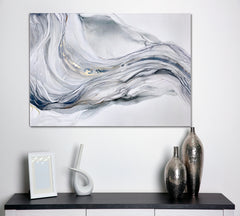 Beautiful Tender Blue Gray Abstract Waves Marble Effect Painting Fluid Art, Oriental Marbling Canvas Print Artesty 1 panel 24" x 16" 
