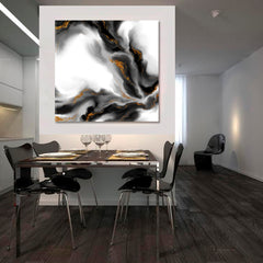 Black and White Marble Beautiful Trendy Art  - Square Panel Fluid Art, Oriental Marbling Canvas Print Artesty   