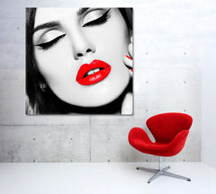 BEAUTY RED LIPS Glamor Hairstyle High Fashion Women Face Beauty Salon Artwork Prints Artesty 1 Panel 12"x12" 