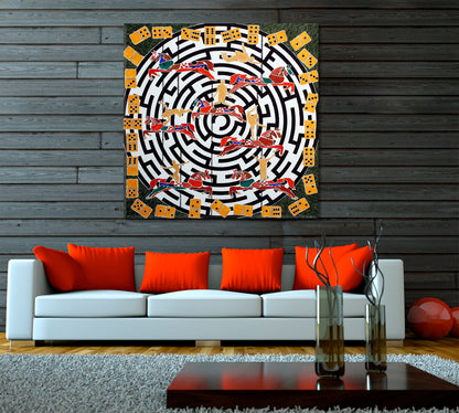 LABYRINTH Modern Abstract Art Dominoes Parts Horses People Maze Abstract Art Print Artesty   