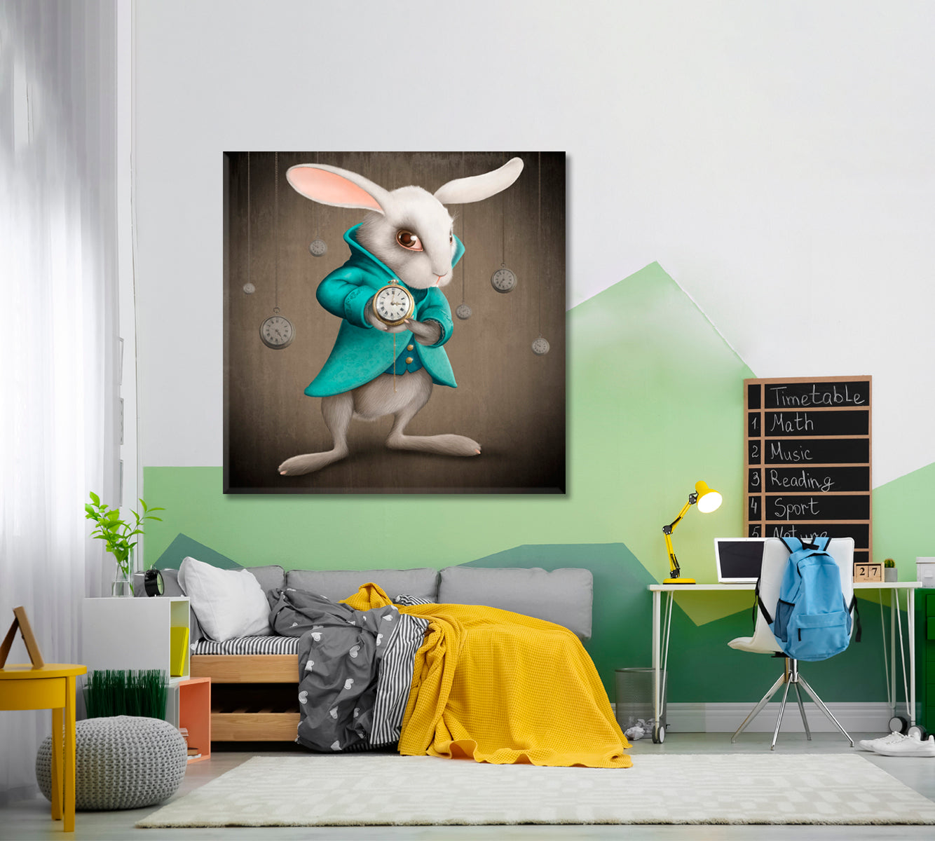 Alice's Adventures in Wonderland White Rabbit Clock KIDS ROOM FANTASY | S Kids Room Canvas Art Print Artesty   