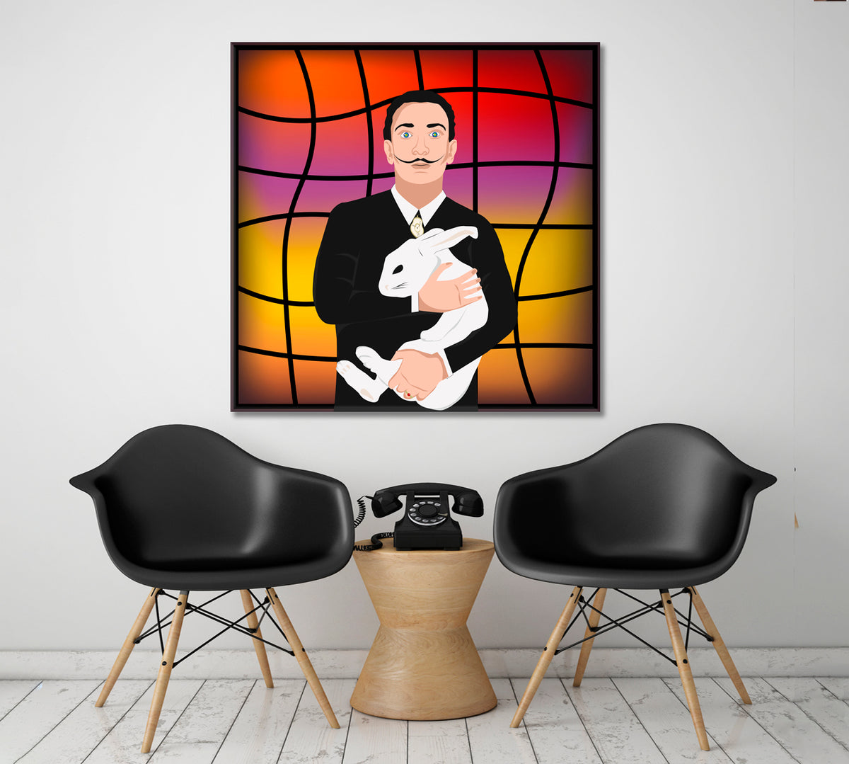 Abstract Portrait Of Salvador Dali With Rabbit Contemporary Art Artesty 1 Panel 12"x12" 