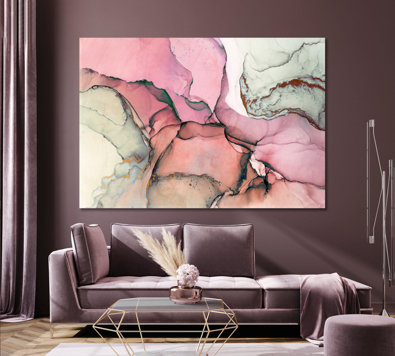 Ink Oriental Marble Fluid Art Fluid Art, Oriental Marbling Canvas Print Artesty   