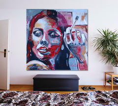 Smoking Woman Modern Art Grunge Style Trendy - S People Portrait Wall Hangings Artesty   
