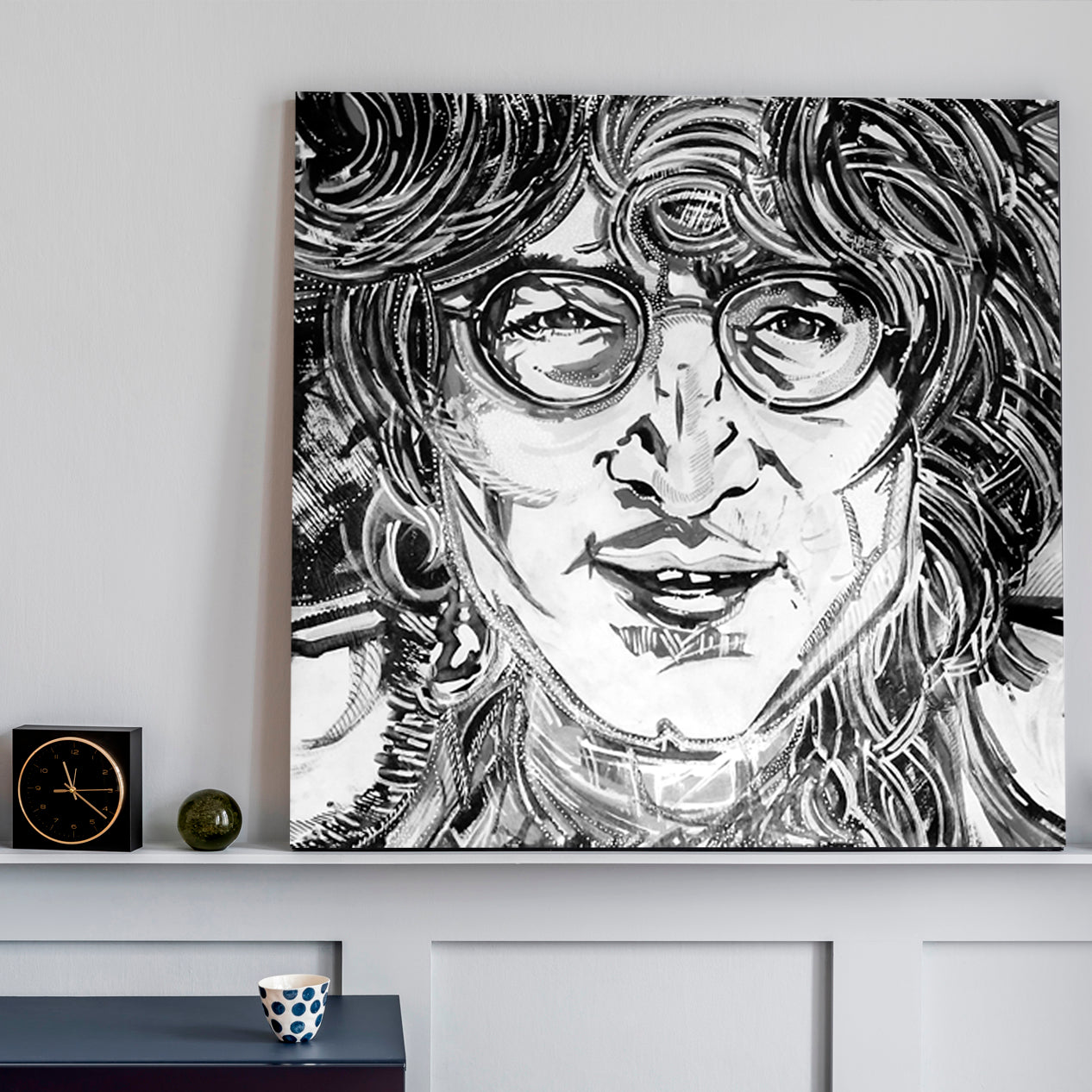JOHN LENNON  Prague John Lennon Wall Street Art Canvas Print - Square Black and White Wall Art Print Artesty   