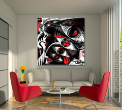 FOUR EYE Black Red White Modern Abstract Work Contemporary Art Artesty   