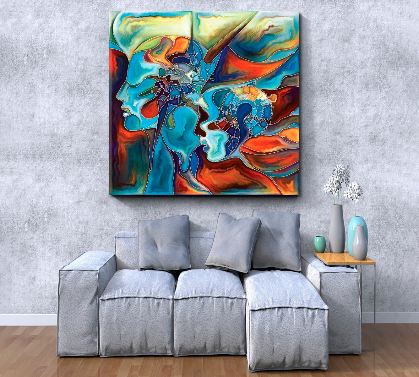 WORLD AND CONSCIOUSNESS Vivid Turquoise Orange Modern Art Abstract Art Print Artesty   