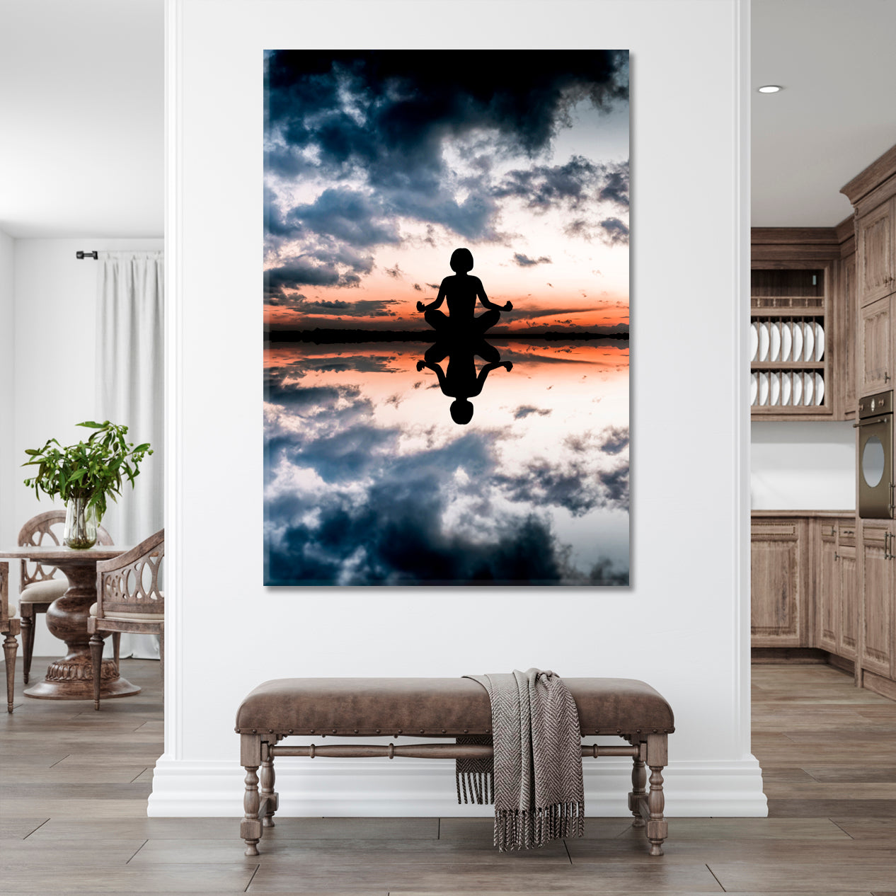 YOGA Sunset Woman on Sea Coast Landscape Spa, Zen Wall Canvas Art Artesty 1 Panel 16"x24" 