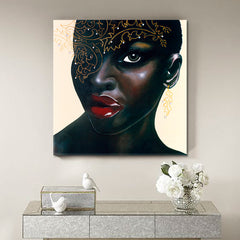 HOT CHOCOLATE  Stunning African Women Red Lips Canvas Print - Square Panel African Style Canvas Print Artesty   