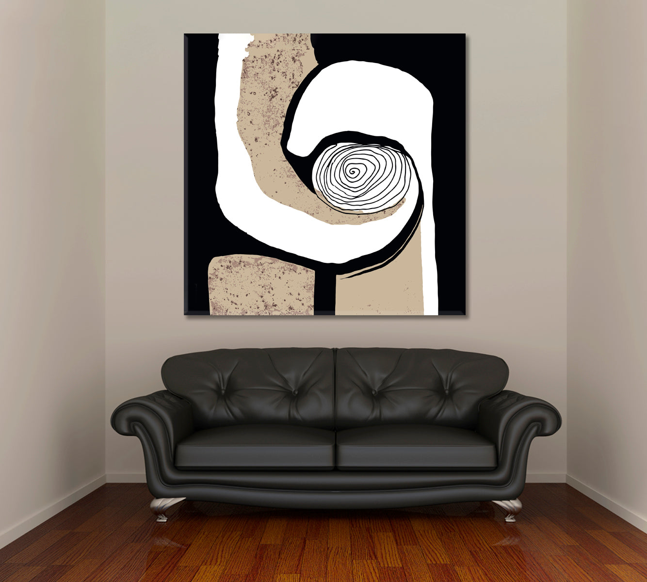 SPIRAL Beige White Black Tones Abstract Modern Minimalism Abstract Art Print Artesty   