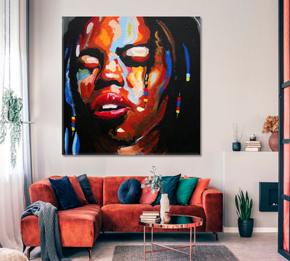 AFRICAN BLUES Abstract Art Grunge Street Art Style Canvas Print - Square People Portrait Wall Hangings Artesty   