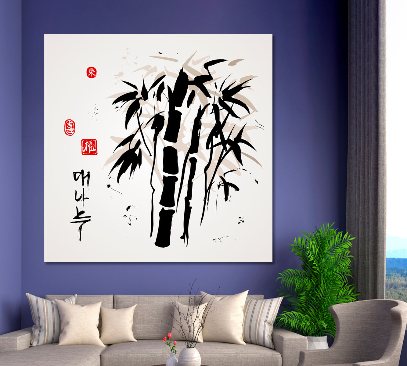 BAMBOO Vintage Tree Traditional Asian Blessing Delight Joy - S Asian Style Canvas Print Wall Art Artesty   