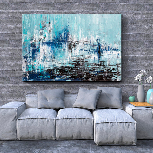 GRUNGE Modern Blue Abstract Acrylic Brush Stroke Painting Abstract Art Print Artesty   