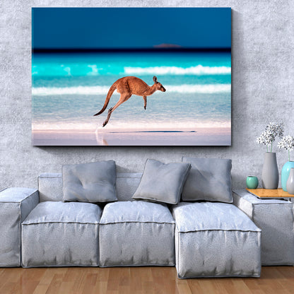 KANGAROO Azure Blue Sea Beach Cape Le Grand National Park Australia Countries Canvas Print Artesty 1 panel 24" x 16" 