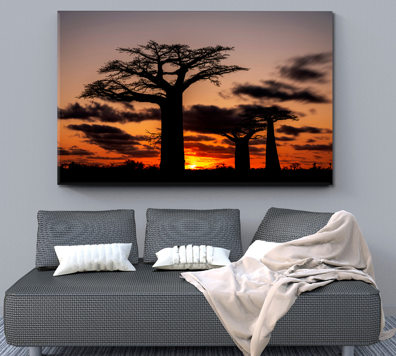 African Landscape Night View Huge Baobabs Nature Wall Canvas Print Artesty   
