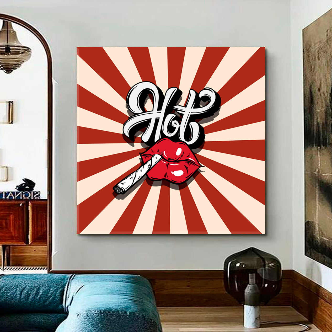 POP ART Abstract Hot Red Lips Poster - Square Pop Art Canvas Print Artesty   