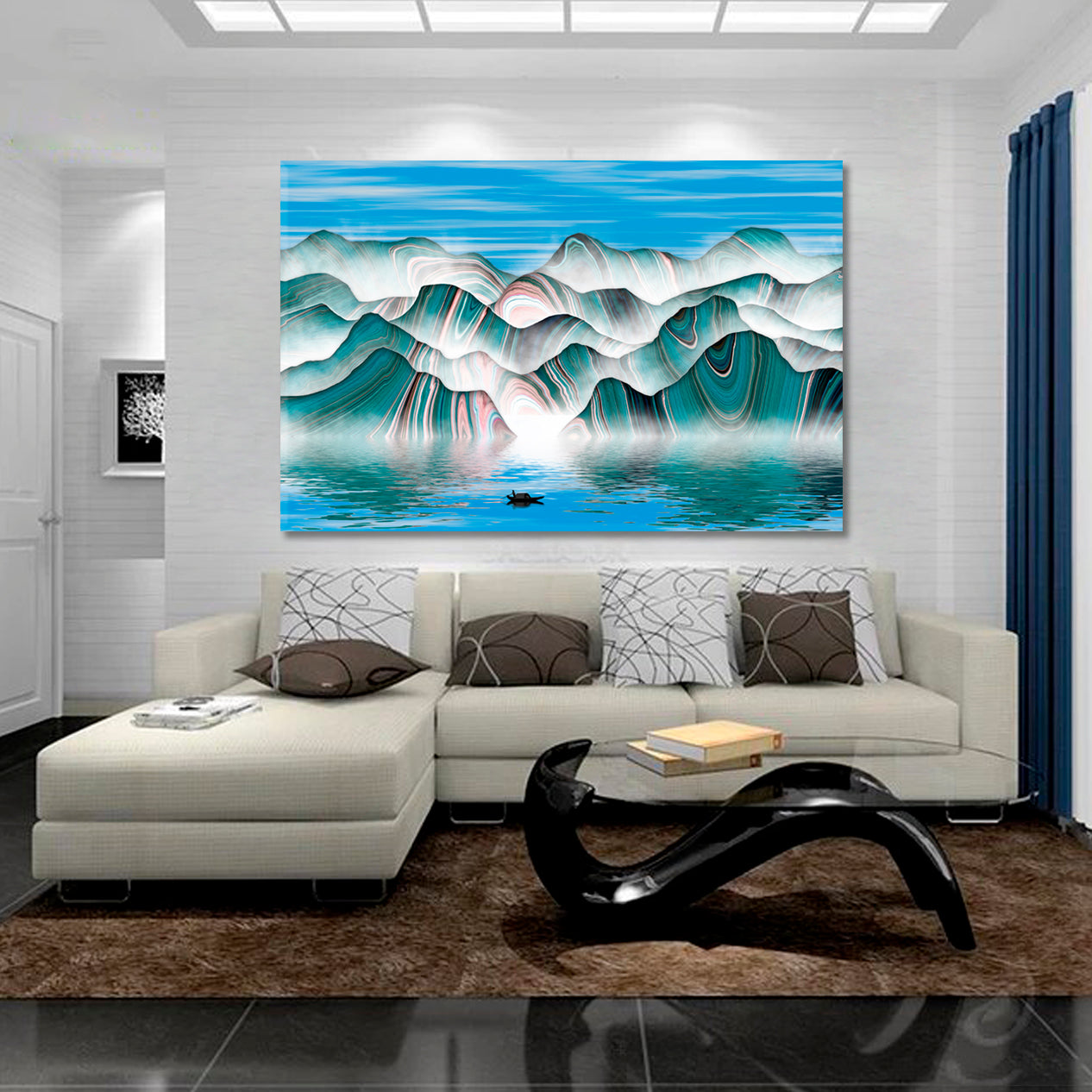ABSTRACT LANDSCAPE Ink Painting Abstract Mountain Lines Shapes Forms Contemporary Art Artesty   