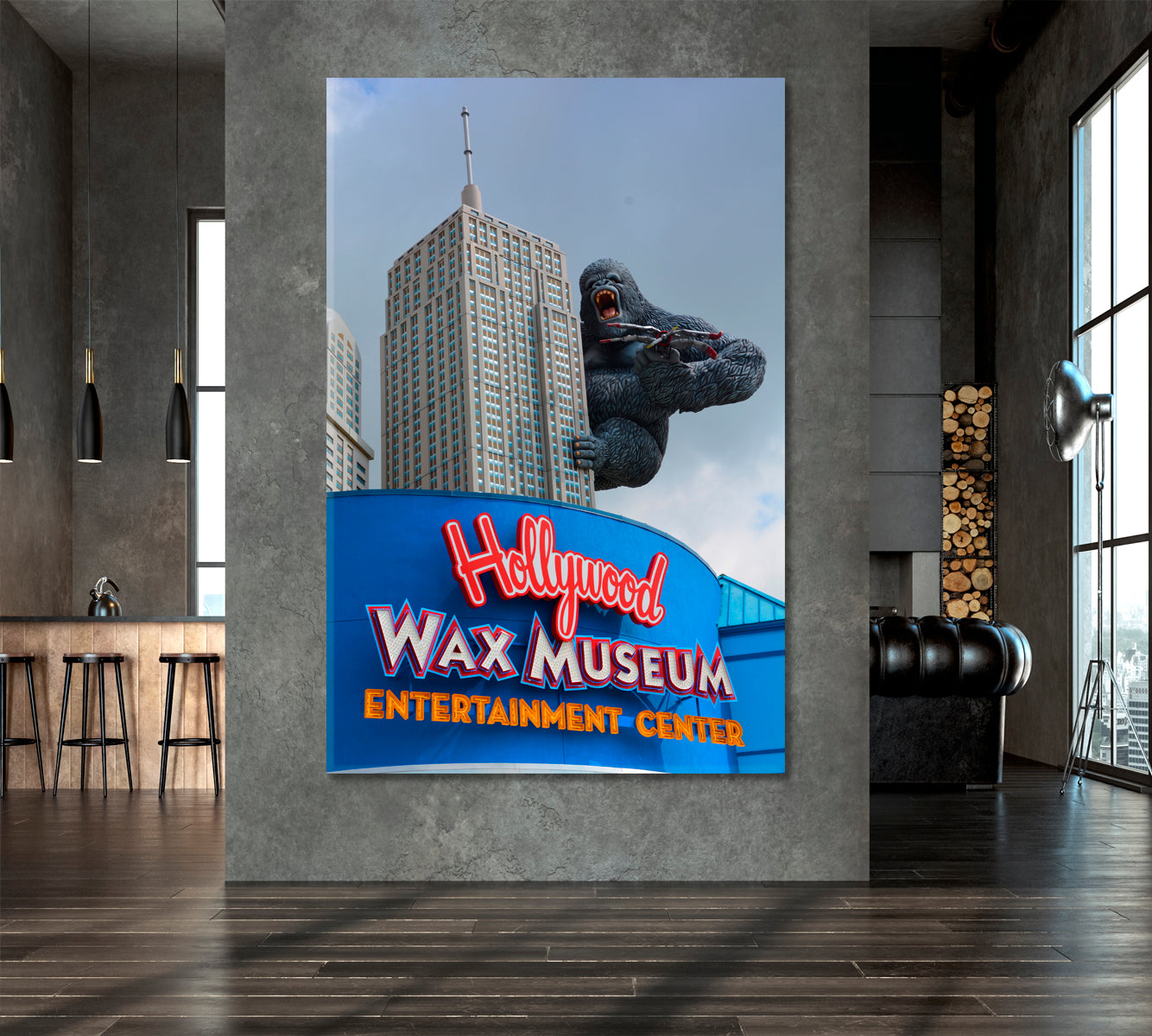 KING KONG Climbing Up Empire State Building Photo Canvas Print | Vertical Famous Landmarks Artwork Print Artesty   