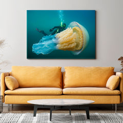 DEEP SEA Underwater Diving Giant Lion's Mane Jellyfish Medusa Ocean Nautical, Sea Life Pattern Art Artesty   