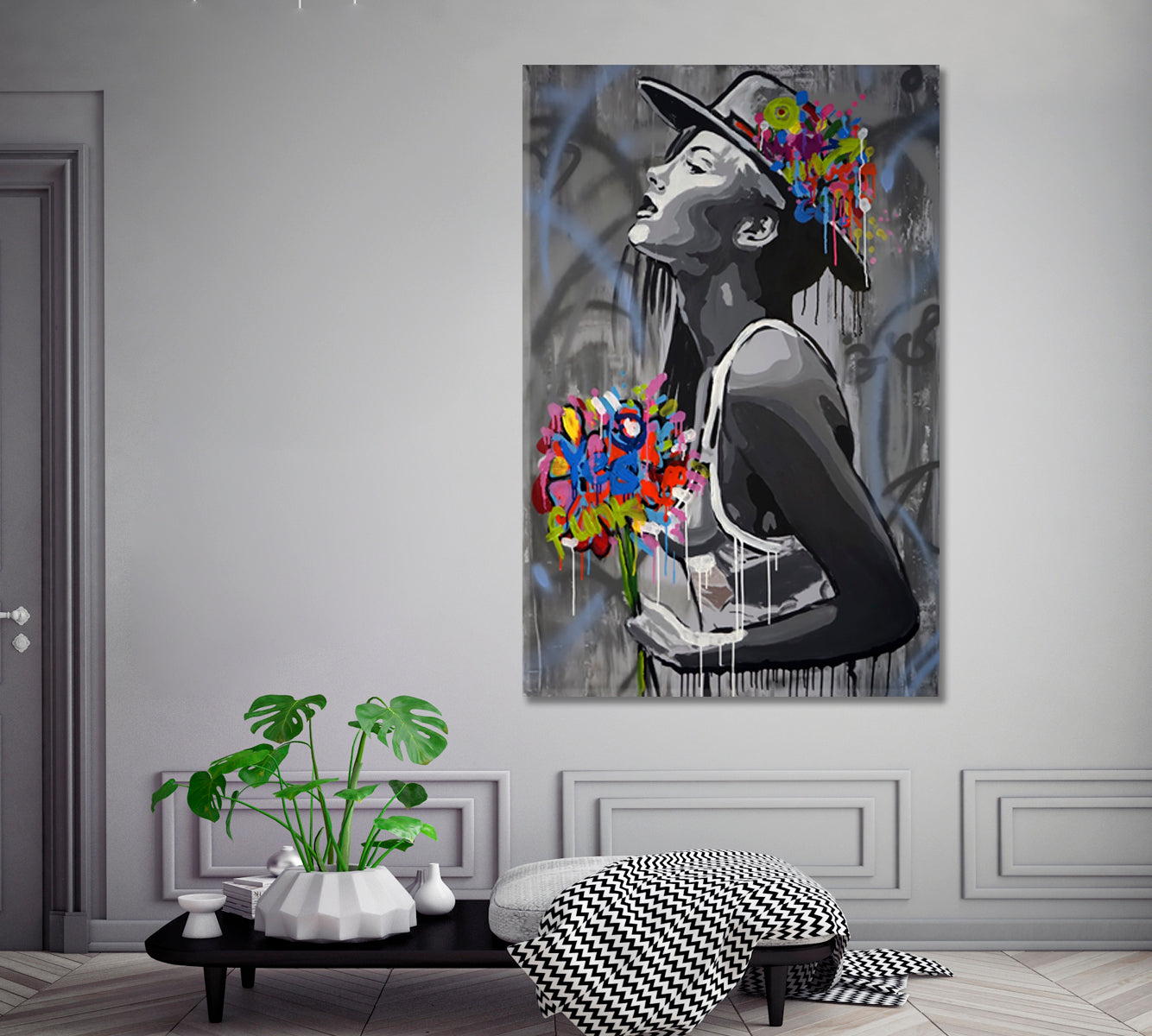 WOMAN OF THE WORLD Expressionism Drip Paint Street Art Creative Grunge Style Canvas Print - Vertical Contemporary Art Artesty   