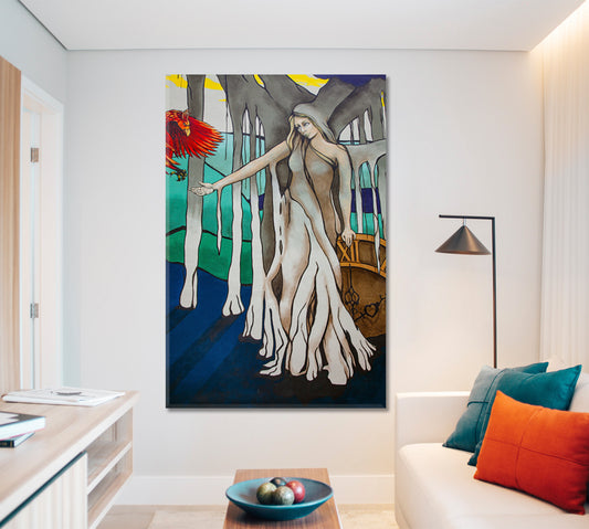 PLANET JANINE |  Woman Tree Abstract Surreal Modern Canvas Print - Vertical Surreal Fantasy Large Art Print Décor Artesty   