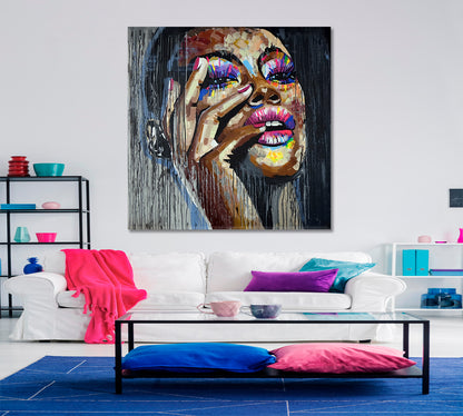 MISS REFINEMENT | Fine Art Portrait Woman Grunge Graffiti Style Canvas Print - Square People Portrait Wall Hangings Artesty   