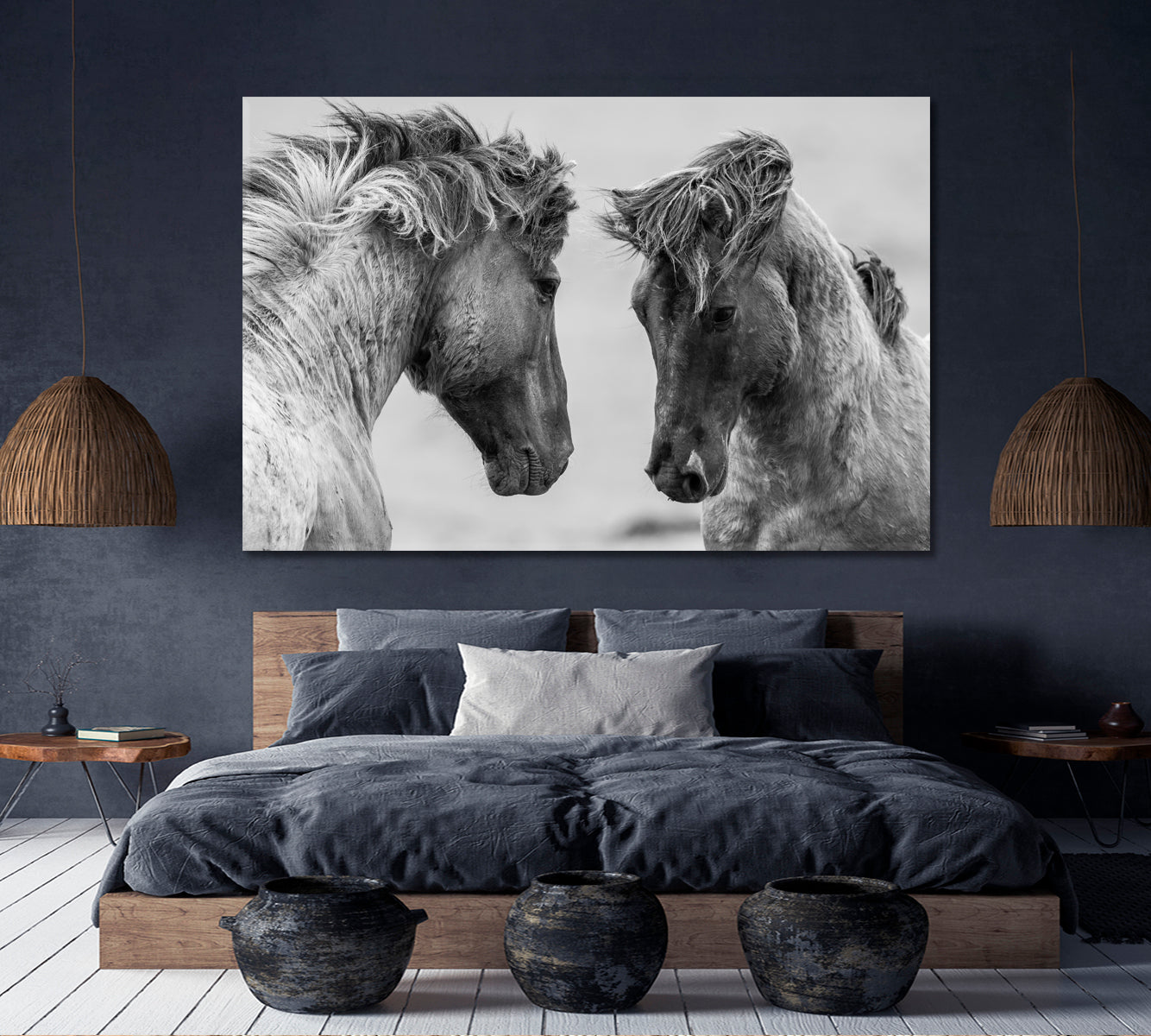 Beautiful Horses Black and White Animals Canvas Print Artesty 1 panel 24" x 16" 