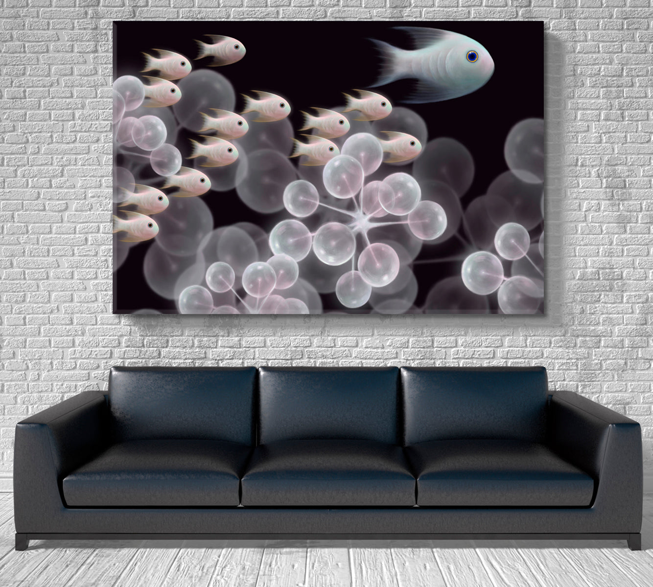 INNER UNIVERSE Live Organism Molecules And Schooling Fish Abstract Fantasy Nautical, Sea Life Pattern Art Artesty   