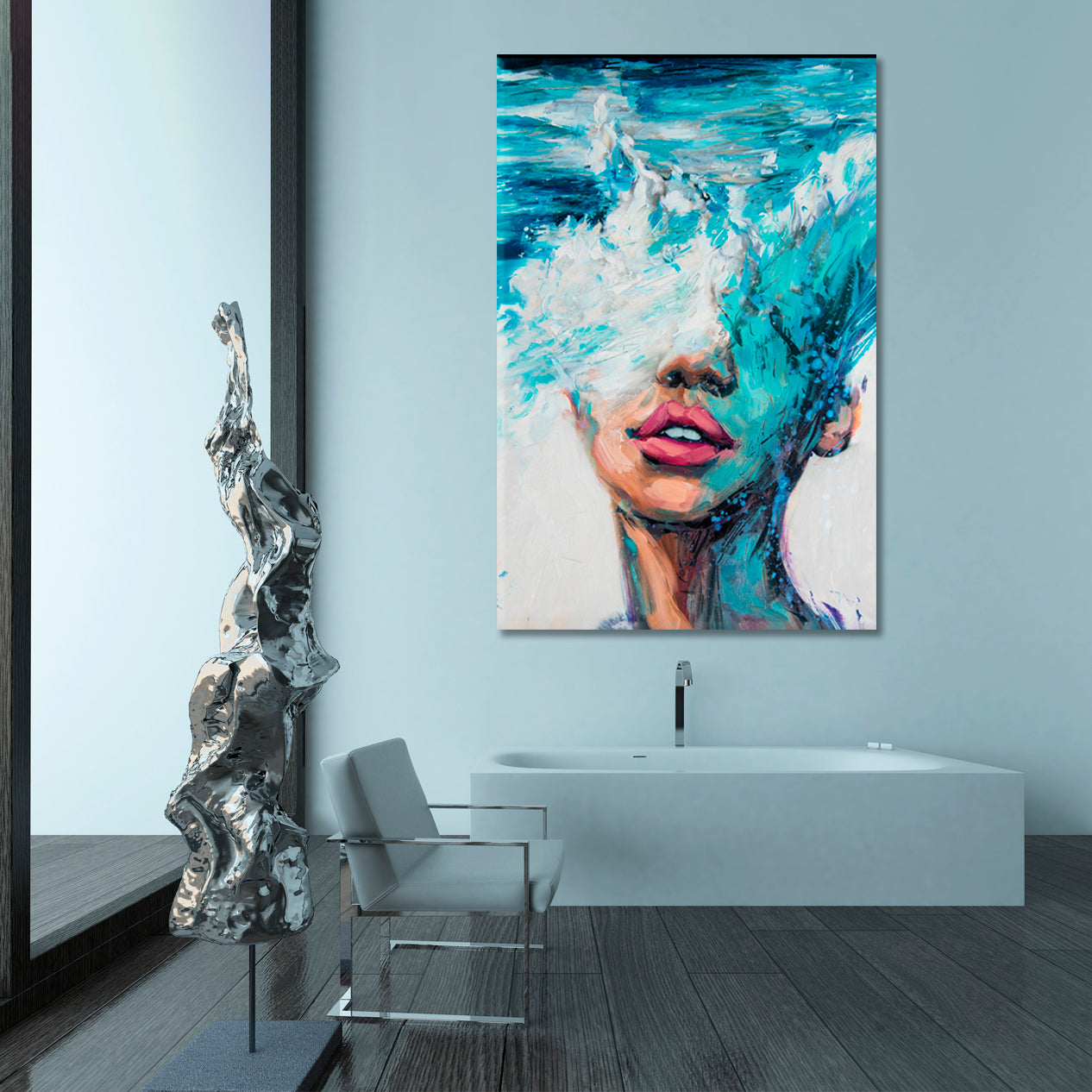 LISTEN TO THE OCEAN  Beautiful Woman And Sea Exploding - Vertical 1 panel Fine Art Artesty 1 Panel 16"x24" 