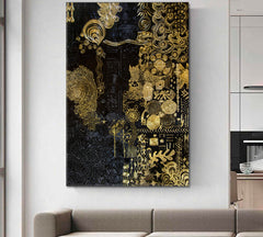 BLACK AND GOLD Abstract Modern Contemporary Art Artesty 1 Panel 16"x24" 