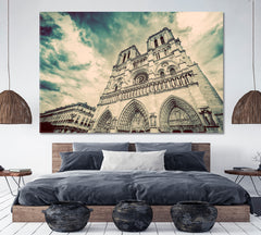 Notre Dame Cathedral in Paris France Artistic Vintage Style Cities Wall Art Artesty 1 panel 24" x 16" 