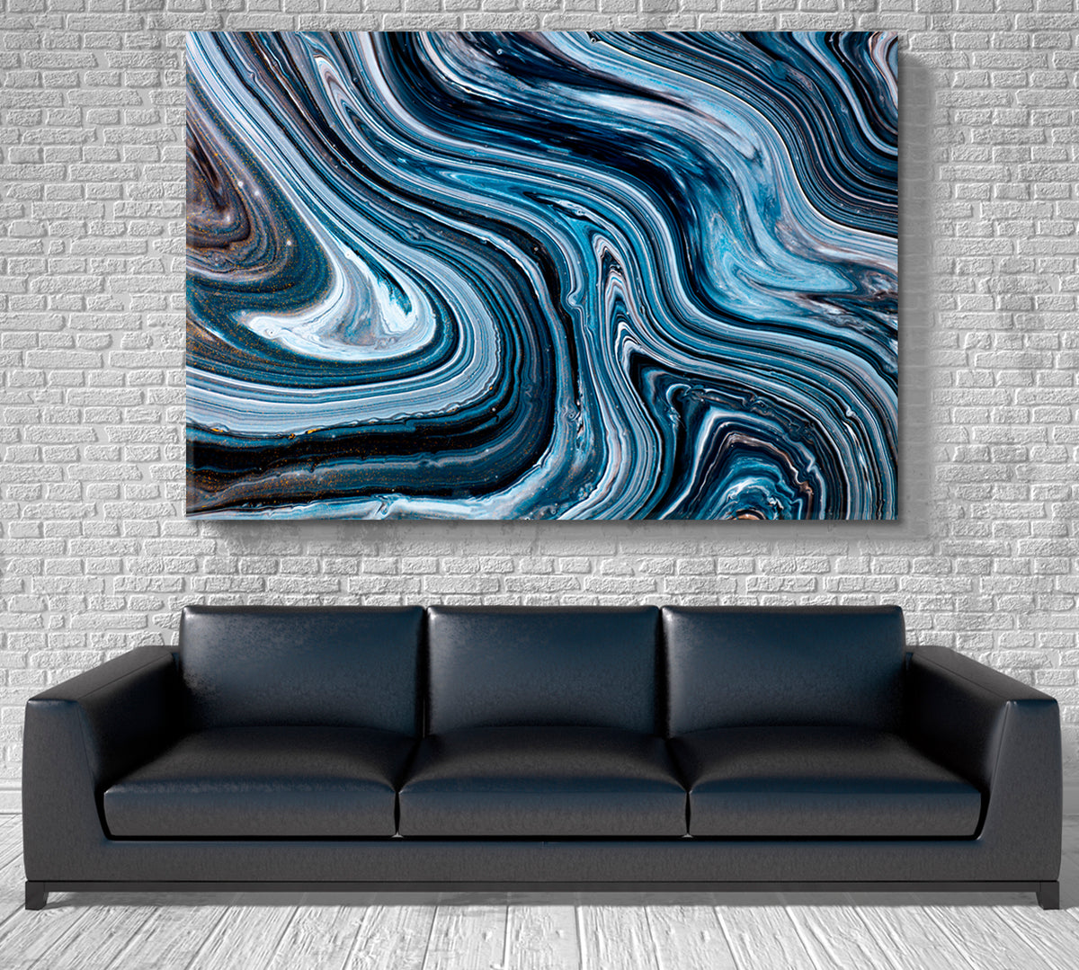 Black Blue White Overflow Liquid Acrylic Abstract Iridescent Marble Effect Fluid Art, Oriental Marbling Canvas Print Artesty 1 panel 24" x 16" 