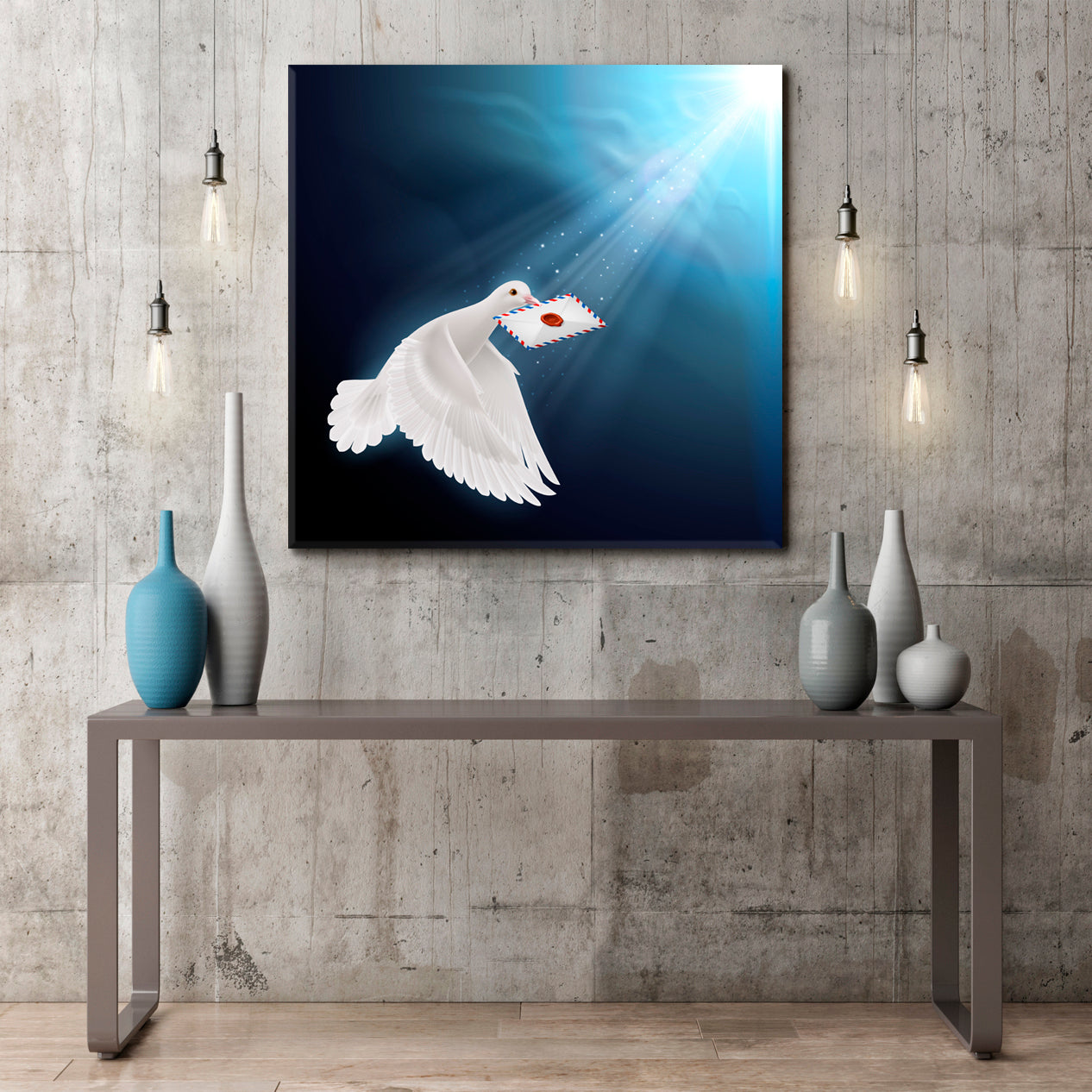 HERALD OF HAPPINESS Pigeon Flying With Letter Celestial Home Canvas Décor Artesty   