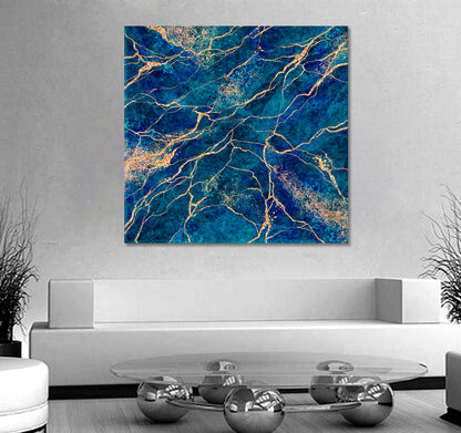 Abstract Blue Natural Stone Luxury Style Swirls of Marble | Square Fluid Art, Oriental Marbling Canvas Print Artesty   