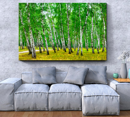 Birch Grove Sunny Summer Day Panorama Nature Wall Canvas Print Artesty   