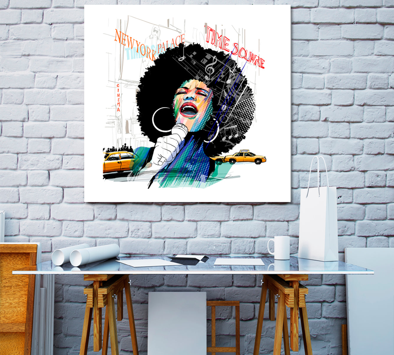 African American Jazz Singer New York Time Square People Portrait Wall Hangings Artesty   