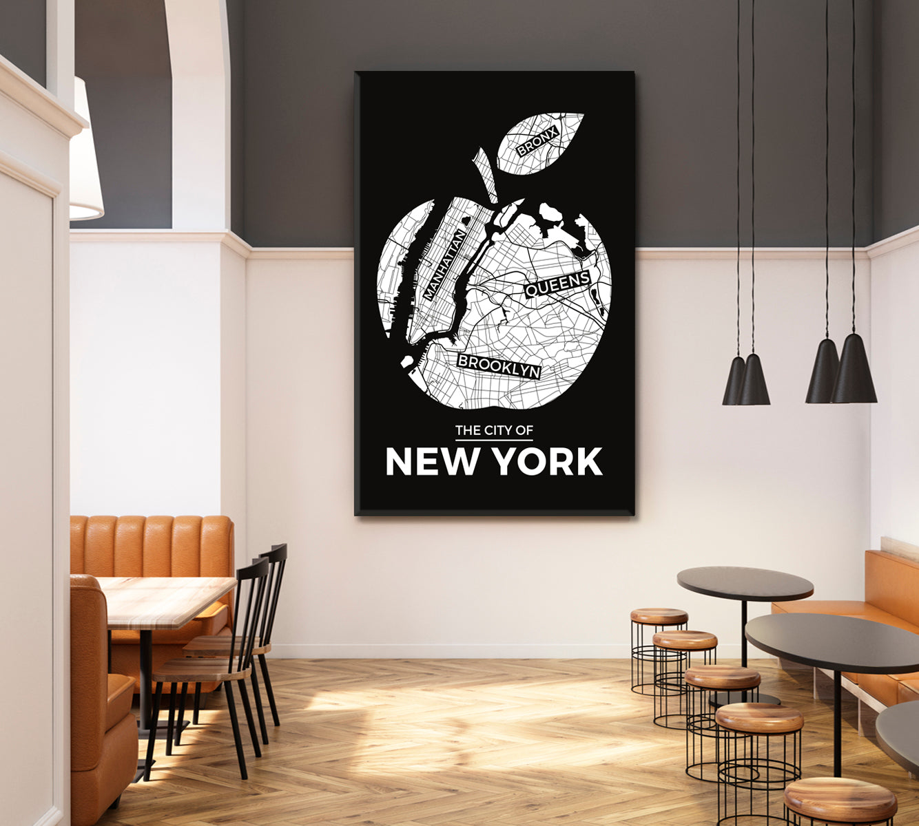 New York Big Apple Shape City Map Maps Canvas Artwork Artesty   