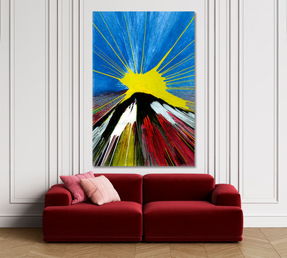 ABSTRACT MOUNTAIN RANGE Himalayas Sunrise Vivid Blue Yellow Red Painting Abstract Art Print Artesty 1 Panel 16"x24" 